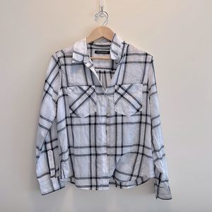 Calvin Klein White and Blur Plaid Button Down